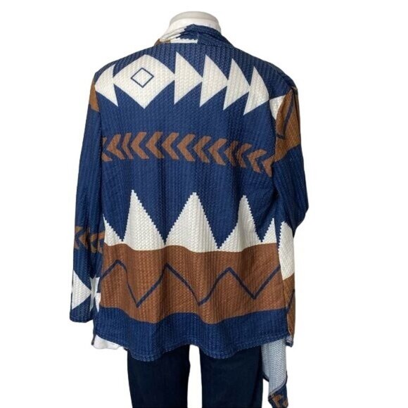 JC Fashion Southwester Style Kimono Cardigan White Blue Brown Cape Cardigan Size - Picture 4 of 8